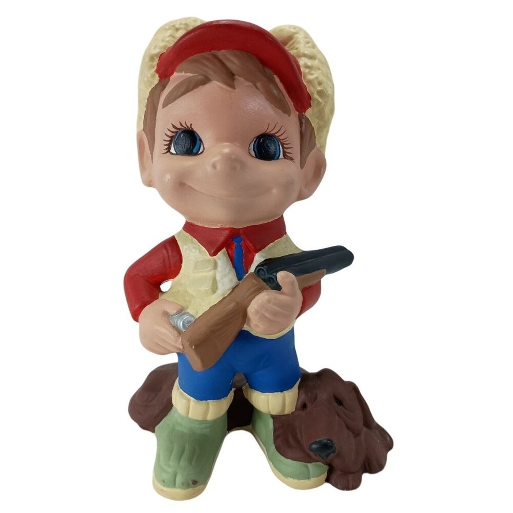 Smiley Boy Shotgun Hunter Boy Figurine With Hound Dog  Hand-Painted Vintage